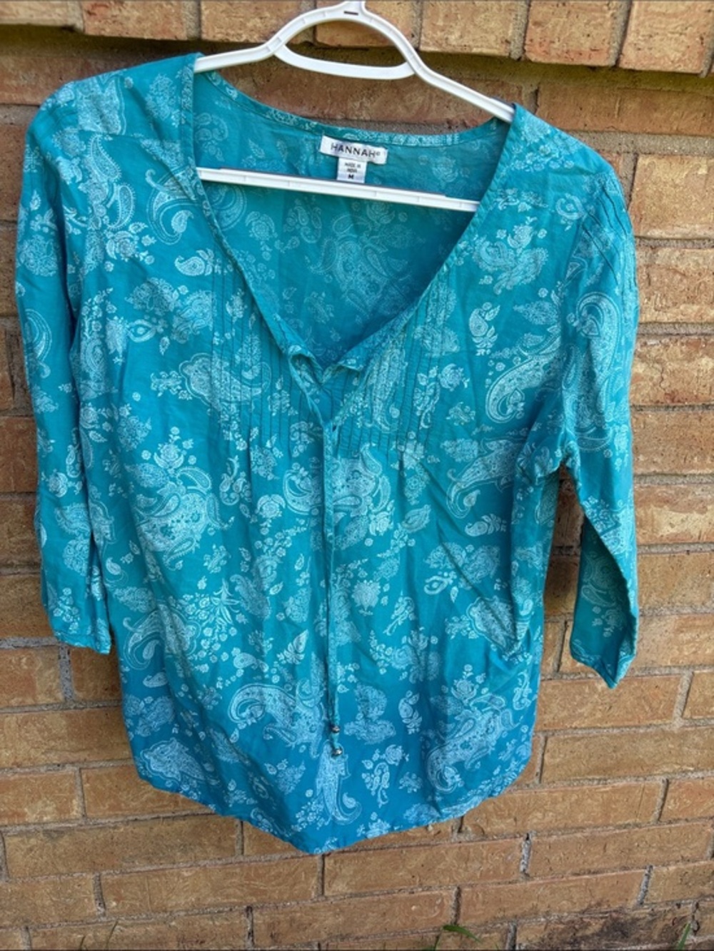 Hannah Teal Paisley Pintuck Tunic